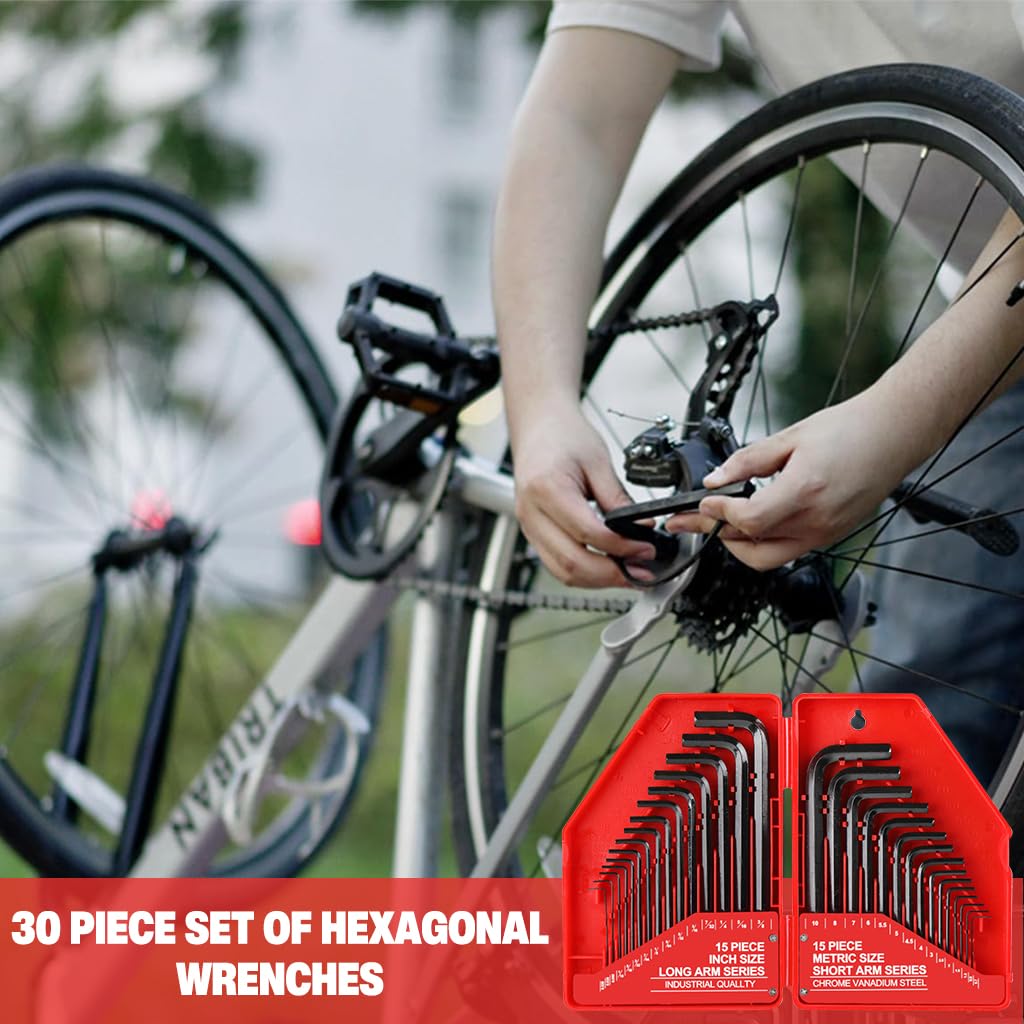 Serplex Hex Key Allen Wrench Set for Repair and Assembly with 30 pcs Metric and SAE | L Shape Chrome Vanadium Steel
