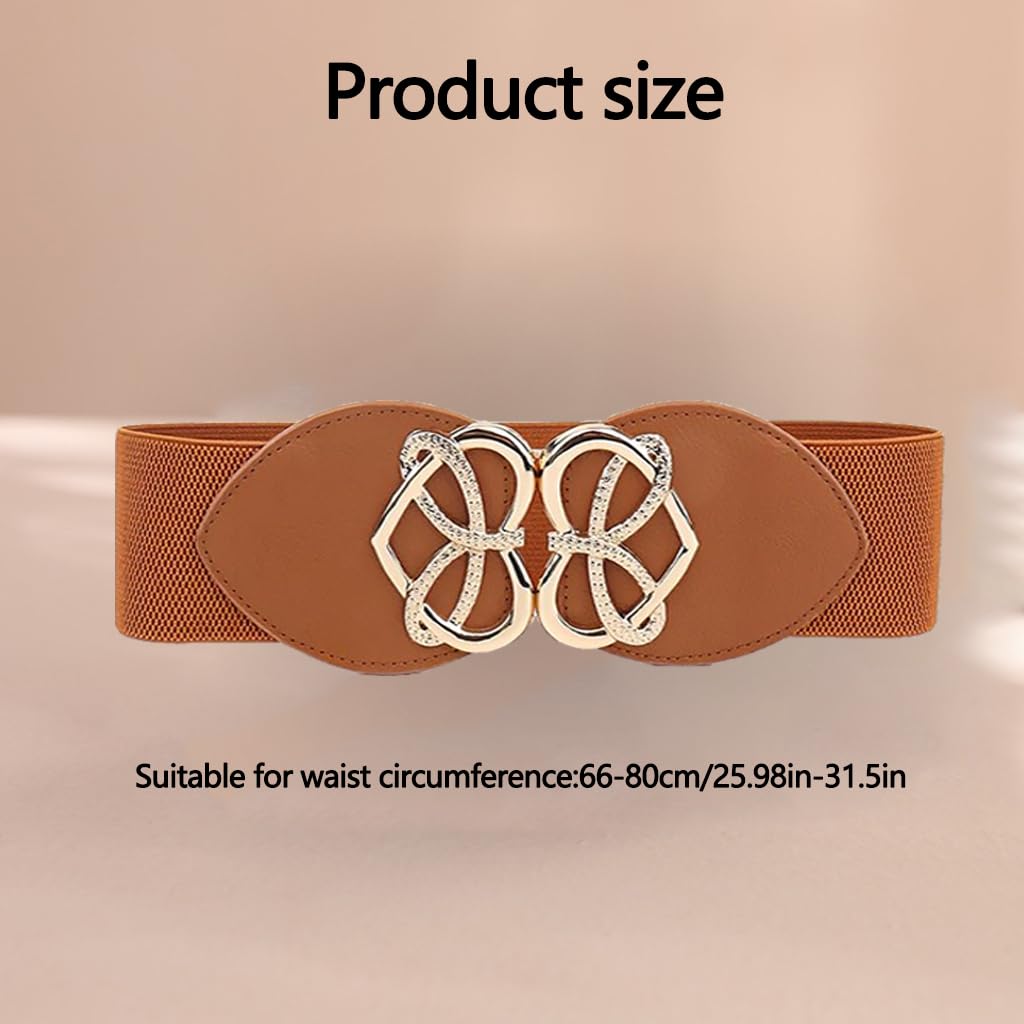 Zibuyu Heart Shaped Wide Elastic Waist Belt for Women with Interlocking Buckle and Faux Leather | Vintage Stretch Accessory for Dresses