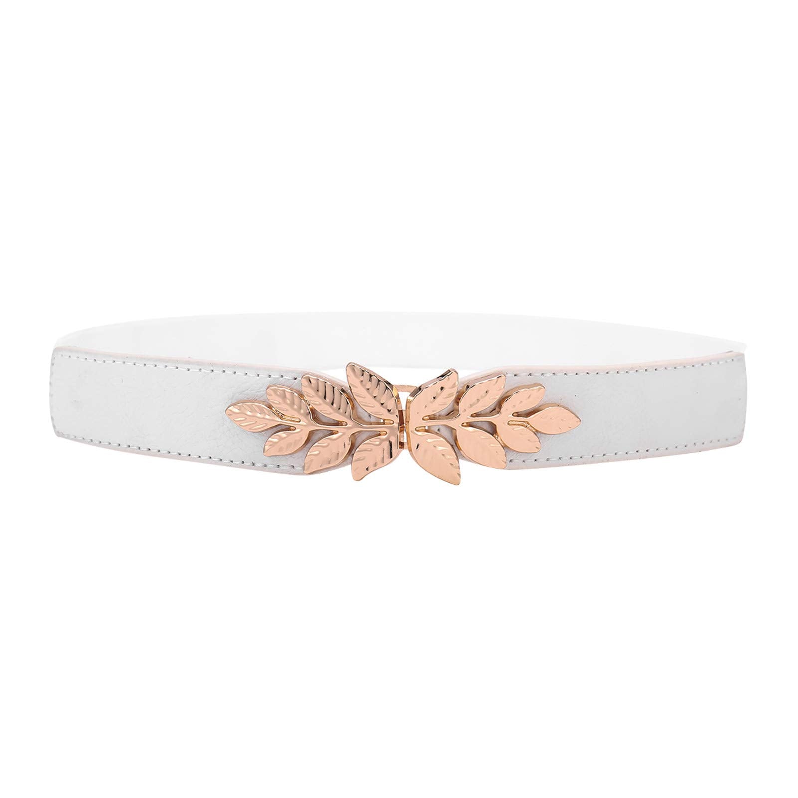 ZIBUYU® Waist Belt for Women Stretchy Waist Belt Golden Leaf Charm Inter-Lock Buckle Design Fashion Women Waist Belt Decorative Dress Belt, Suit Belt, Blazer Belt, Shirt Belt, White
