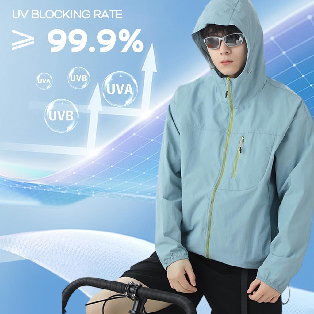 Venzina Men's Lightweight Athletic Jacket with UPF 50+ Sun Protection and Back Air Vent | Quick Dry Nylon Outdoor Hoodie 134g