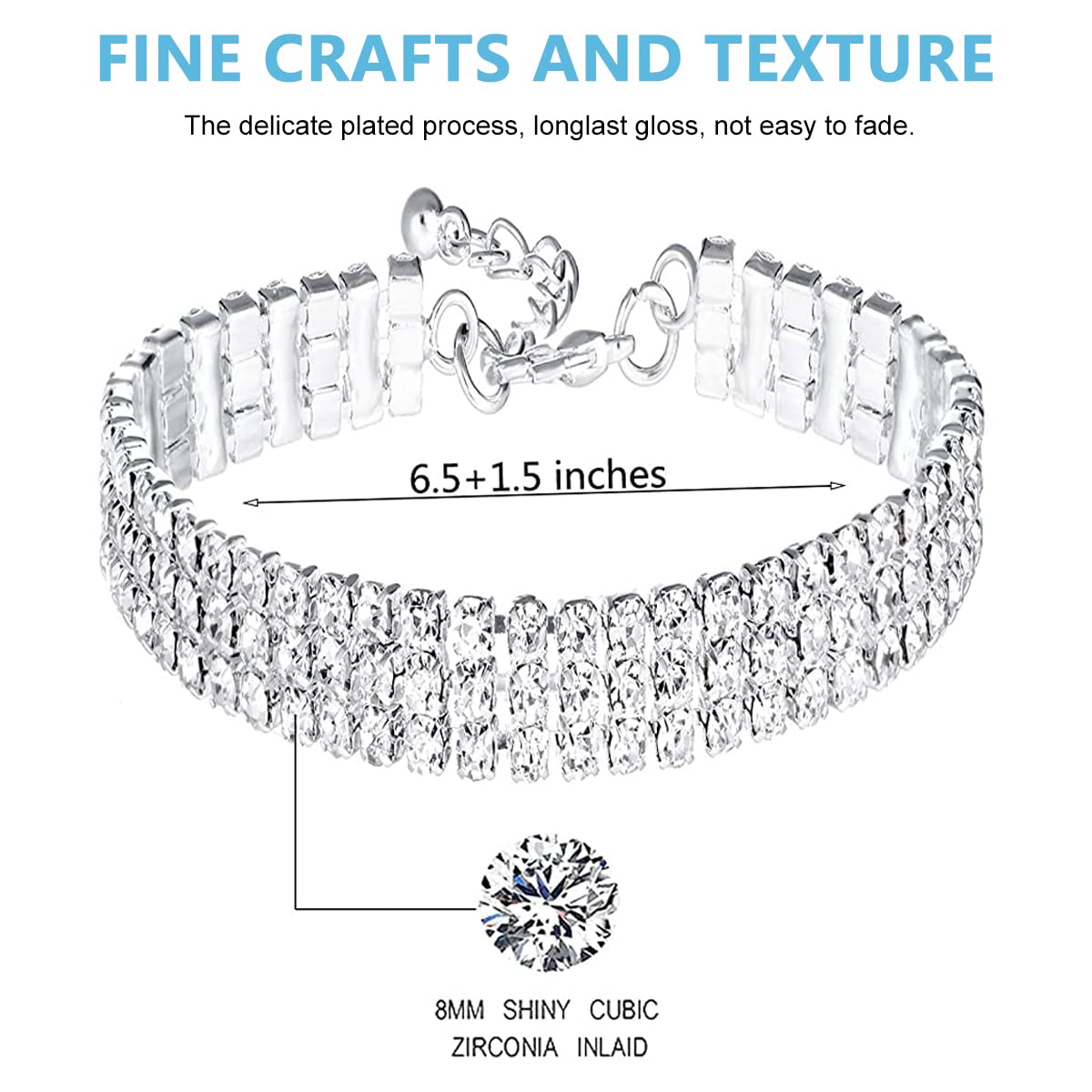 SANNIDHI Necklace Jewellery Set for Women with 12''+4.5'' Choker and Rhinestone Earrings | Adjustable Bracelet Gift Set