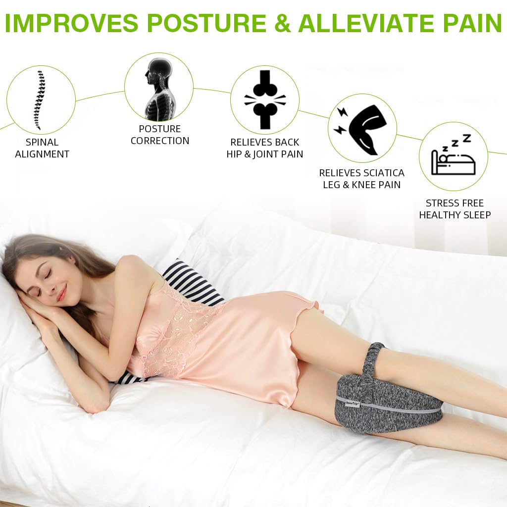 HASTHIP Knee Pillow for Side Sleepers featuring Ergonomic Contoured Design and 2PCS Set | Gray Washable Cover