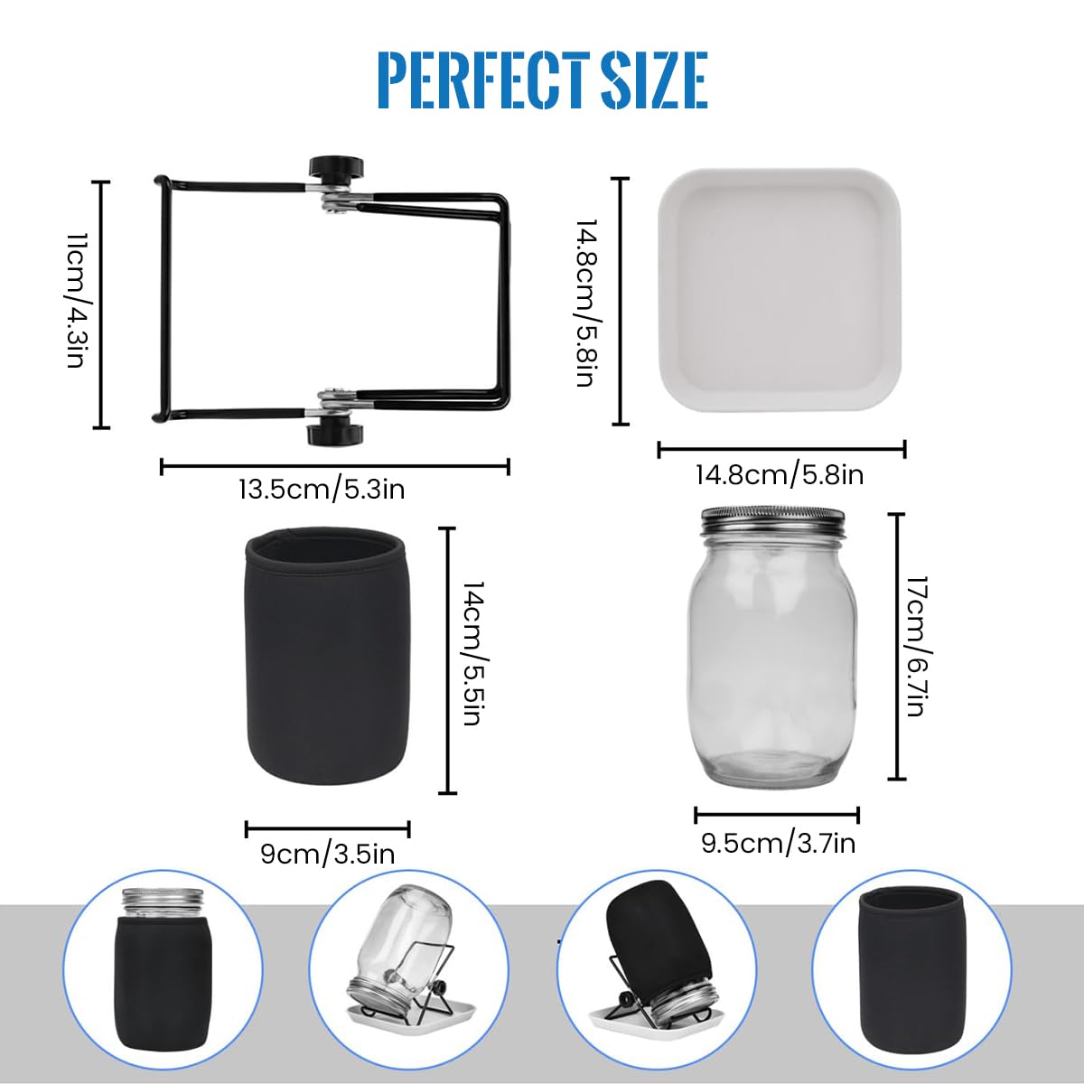 HASTHIP Seed Sprouting Jar for Kitchen Growing with 32oz Glass Jar & Stainless Steel Mesh Lid | Includes Shading Sleeve and Stand