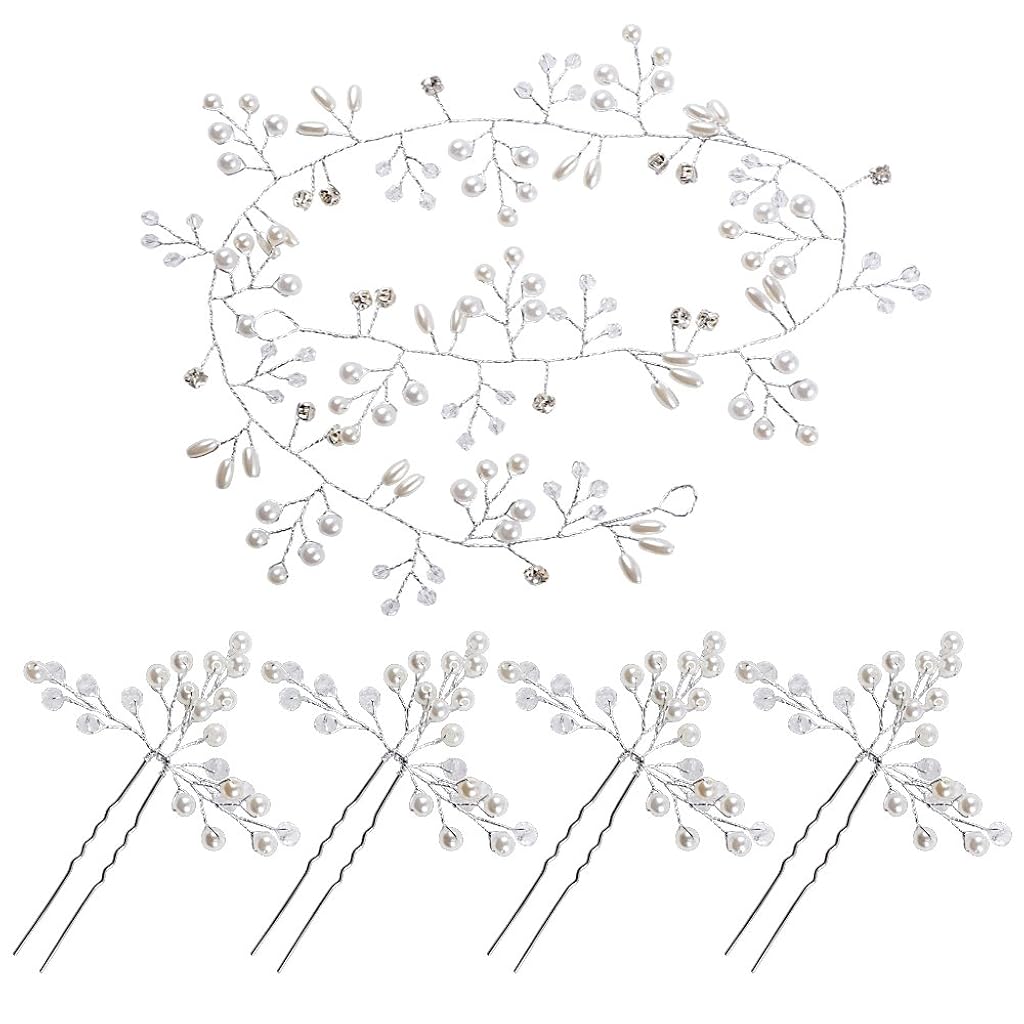 SANNIDHI® 10PCS Bridal Hair Pin Girls Accessories Flower Pearl Metal Wedding Vine Crystal Beaded Piece for Bride Bridesmaids Anniversary