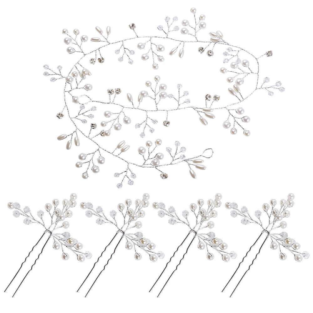 SANNIDHI Bridal Hair Pin Set for Wedding and Anniversary with Pearls and Crystals 15PCS