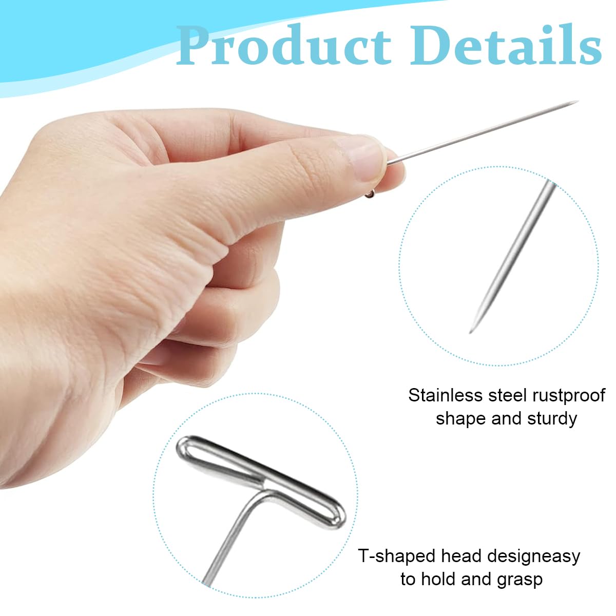 MAYCREATE® 100PCS T Pins, 2 inch Sewing Pins, Long Straight Pins for Sewing, Foam Head, Modelling, Wig Making and Craft, Quilting and Blocking Decoration with Storage Box