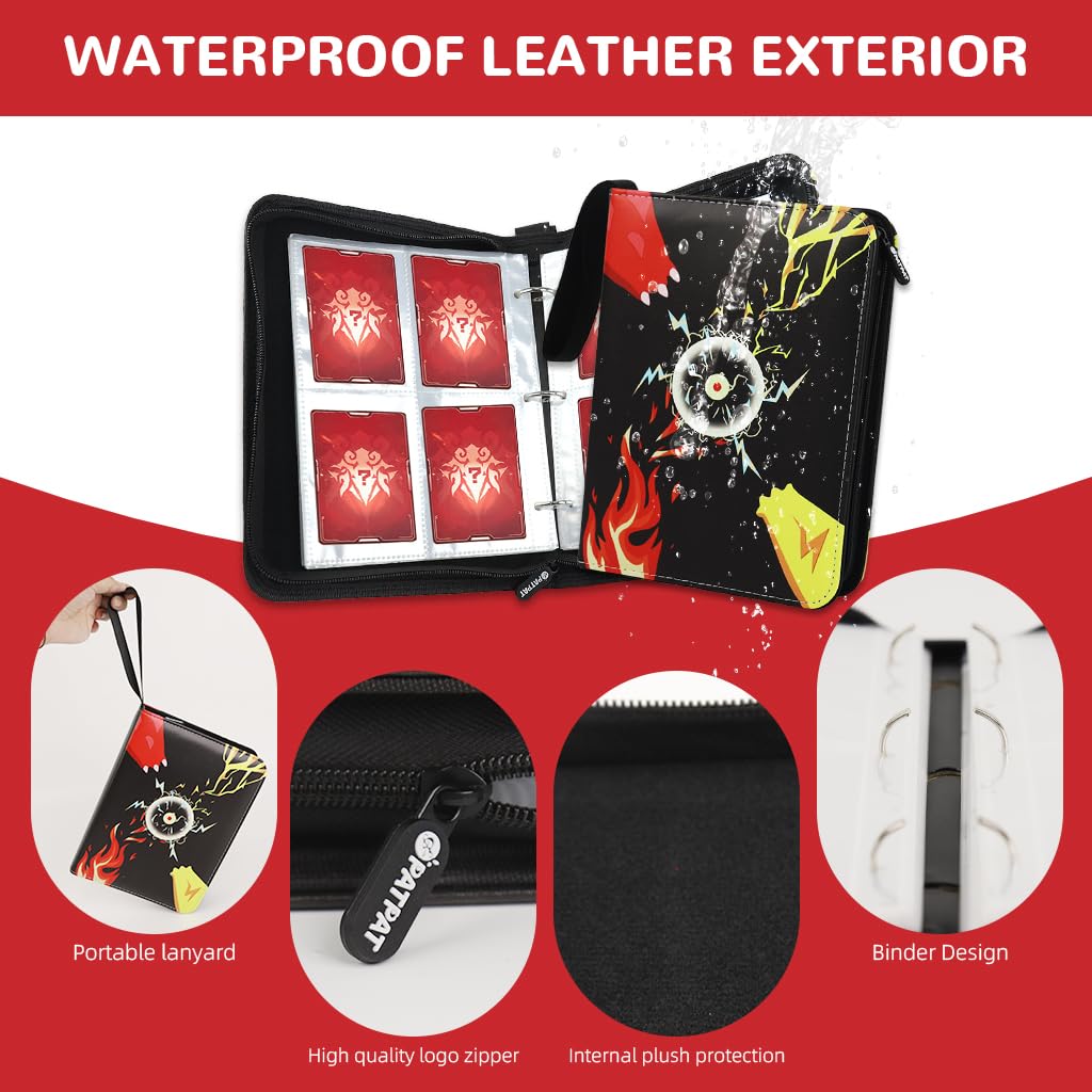 PATPAT Trading Cards Binder for 400 Cards with Waterproof PU Hard Shell Black | Kids Gift
