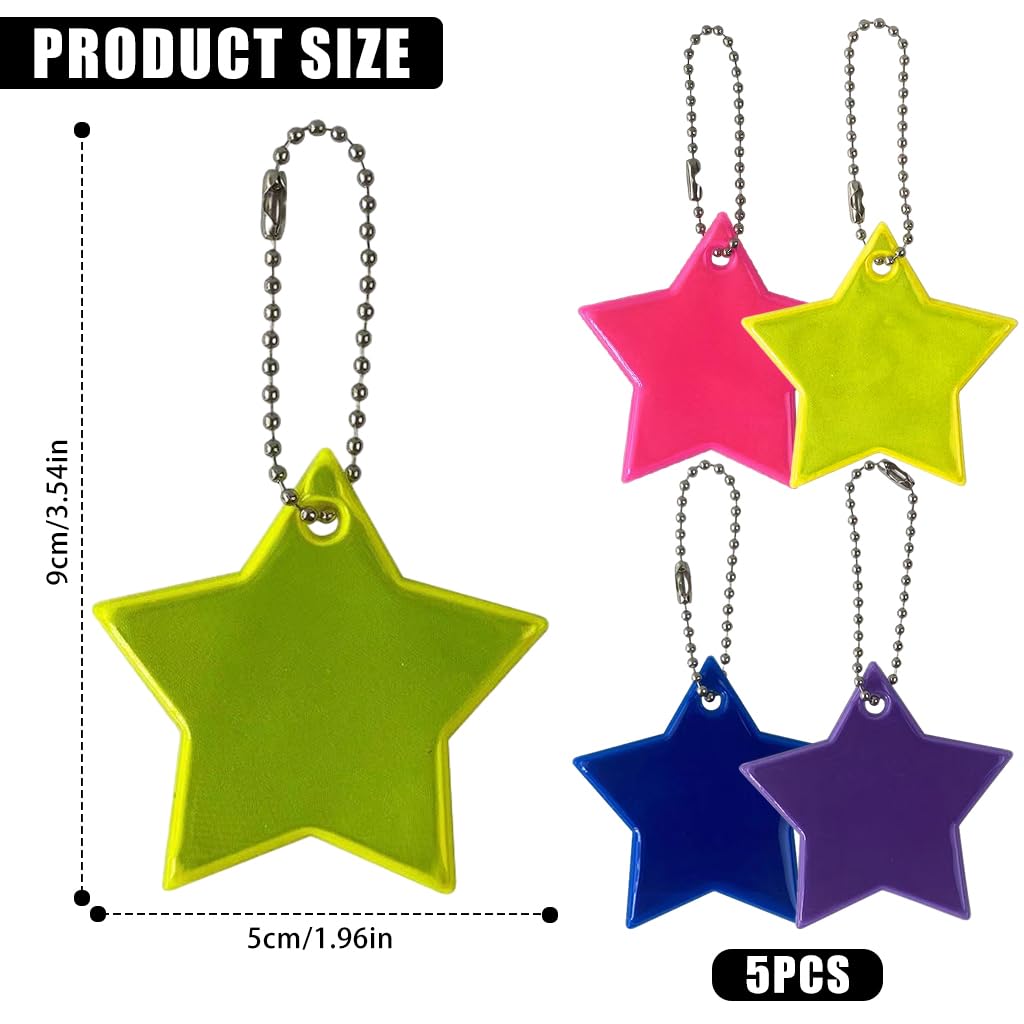 PALAY Safety Reflector Pendant for Backpacks with 5 Star PVC Tags in Bright Colors | High Visibility