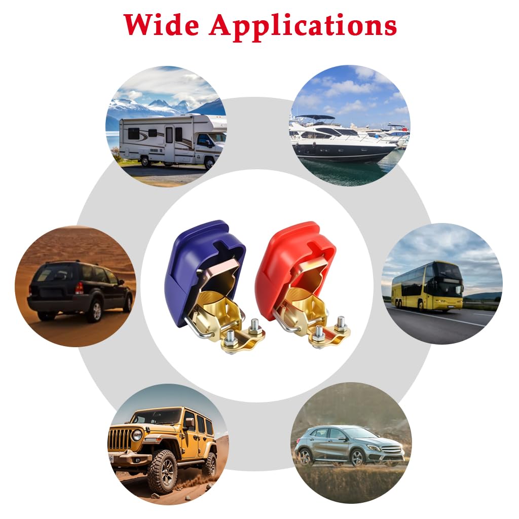 STHIRA Battery Terminal Connectors for Automotive Use with Reverse Installation Prevention and Pure Copper Build | 2Pcs 19mm and 17.5mm Quick Release Clamps