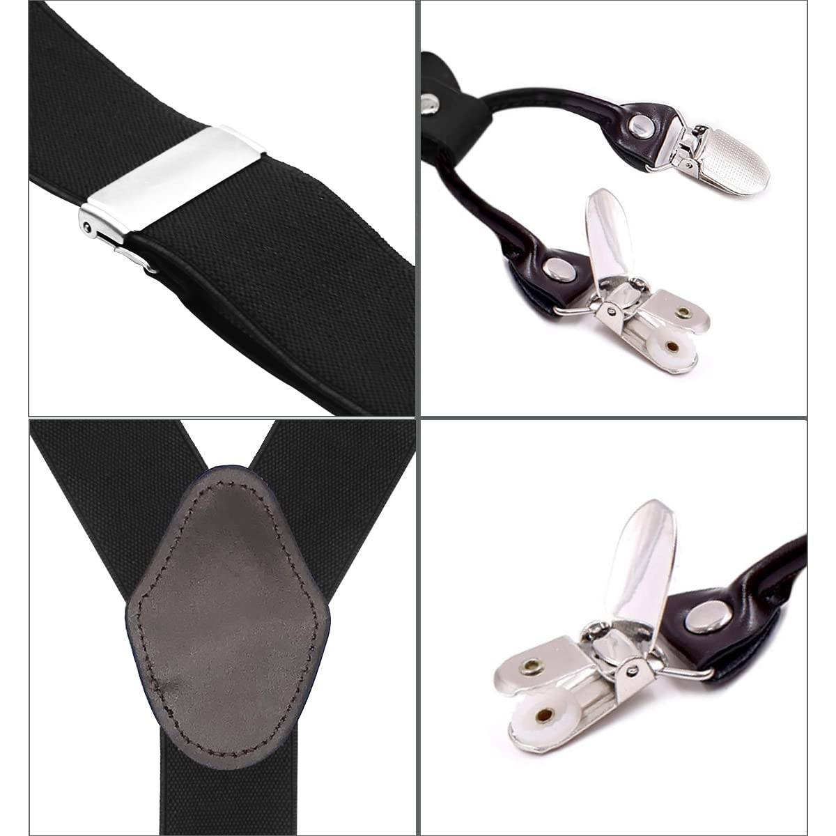 GUSTAVE Suspenders for Men Adjustable Elastic Y-Back Suspenders Fashion Heavy Duty Metal Clips Suspender for Shirt - Black