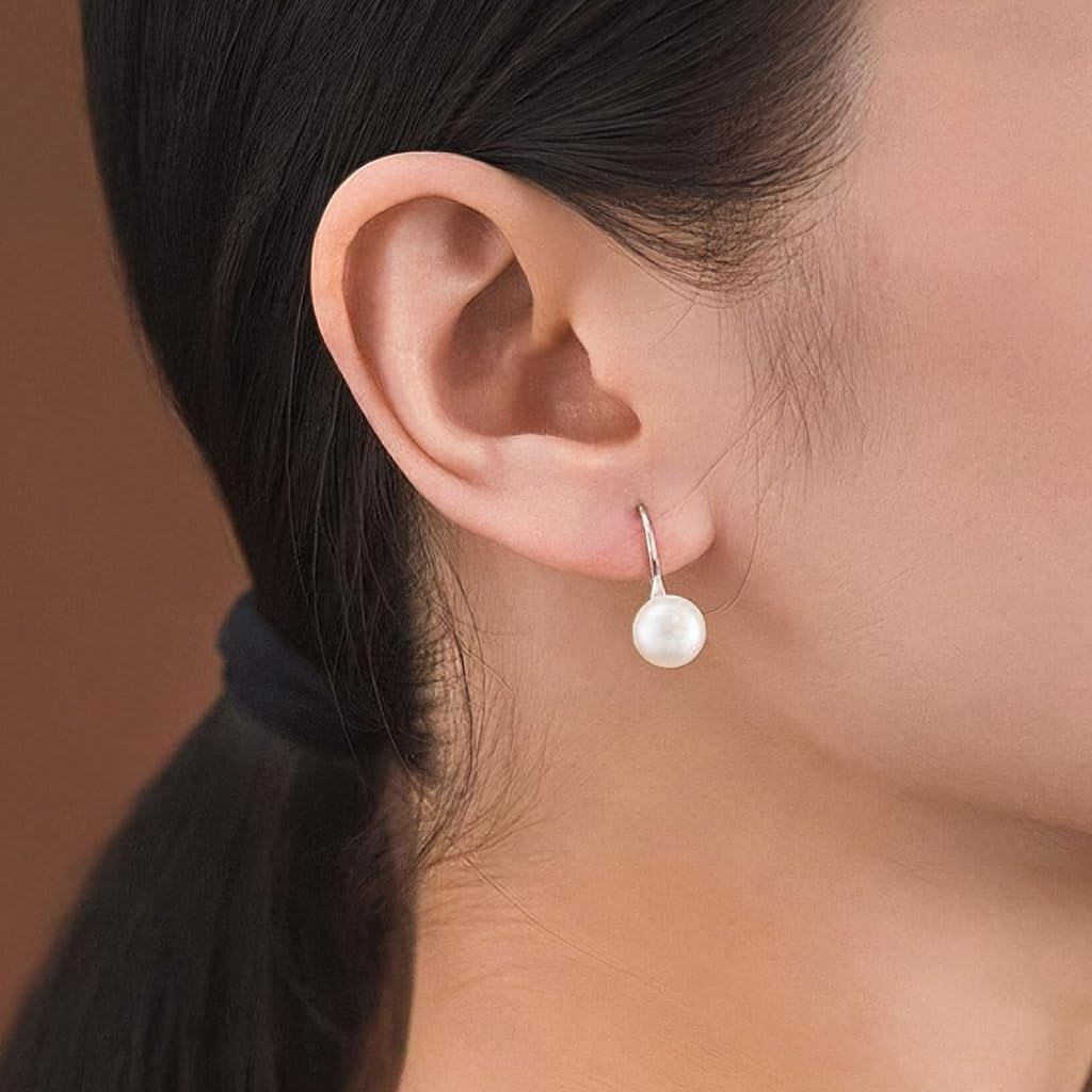 ZIBUYU Pearl Drop Earrings for Women with Polished Metal Setting | Elegant Lightweight Gift