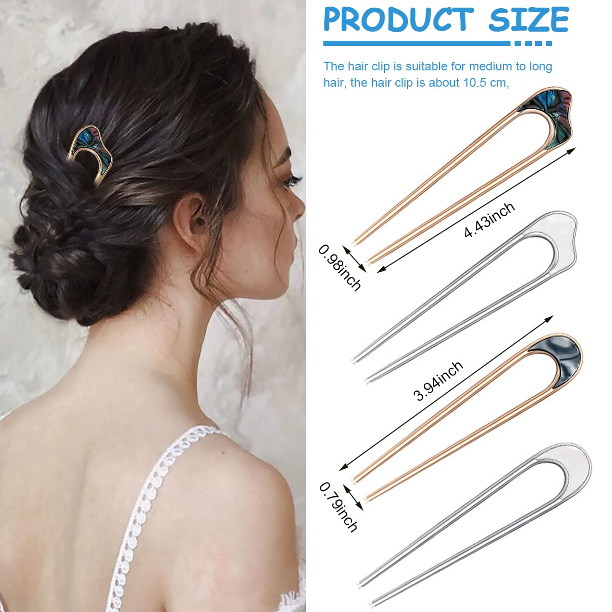 MAYCREATE® 4 Pcs Hair Stick for Bun Hairpin U Shaped Juda Sticks Hair Pins Vintage Metal Hair Chignon Pins Hairstyle Bride Hair Accessories for Women Girls