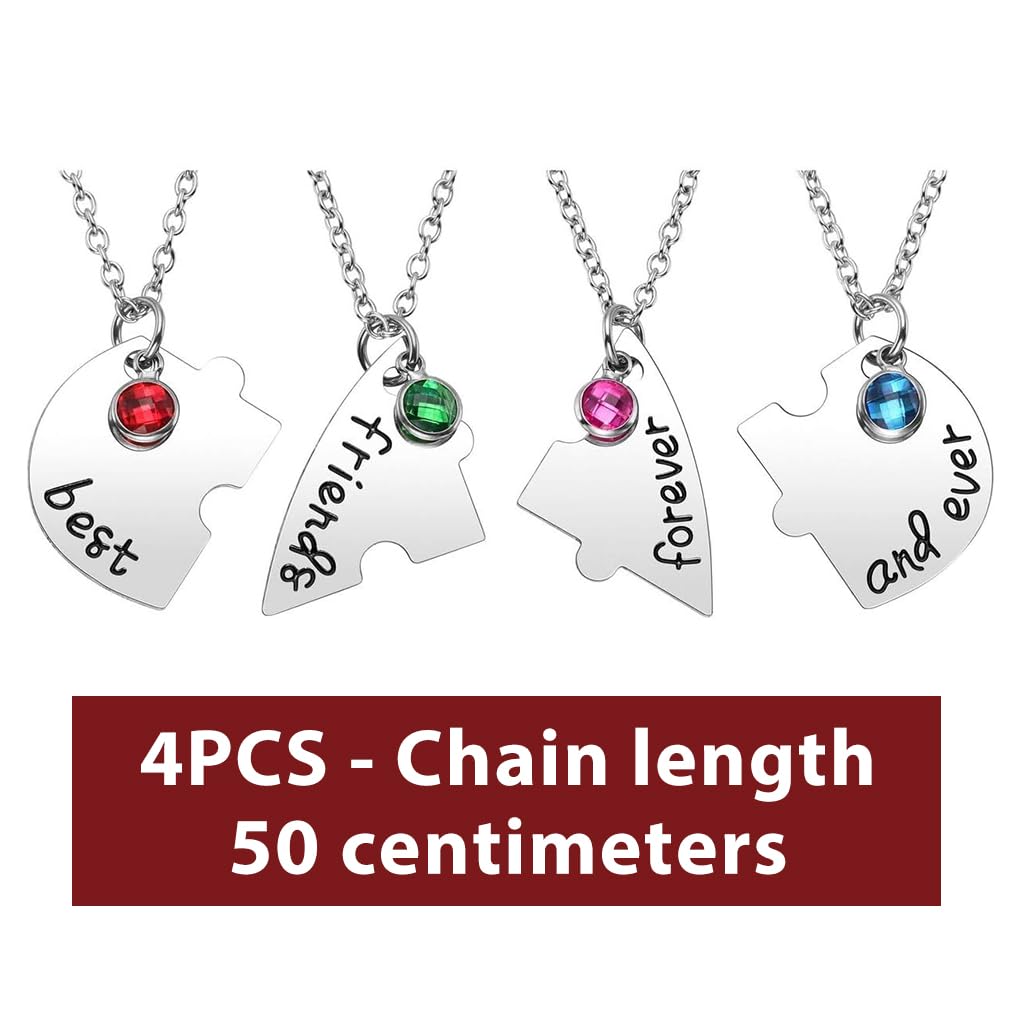 SANNIDHI Best Friend Necklace for Women featuring 20.5 in Chain with Rhinestone Heart | 4 Pcs Set