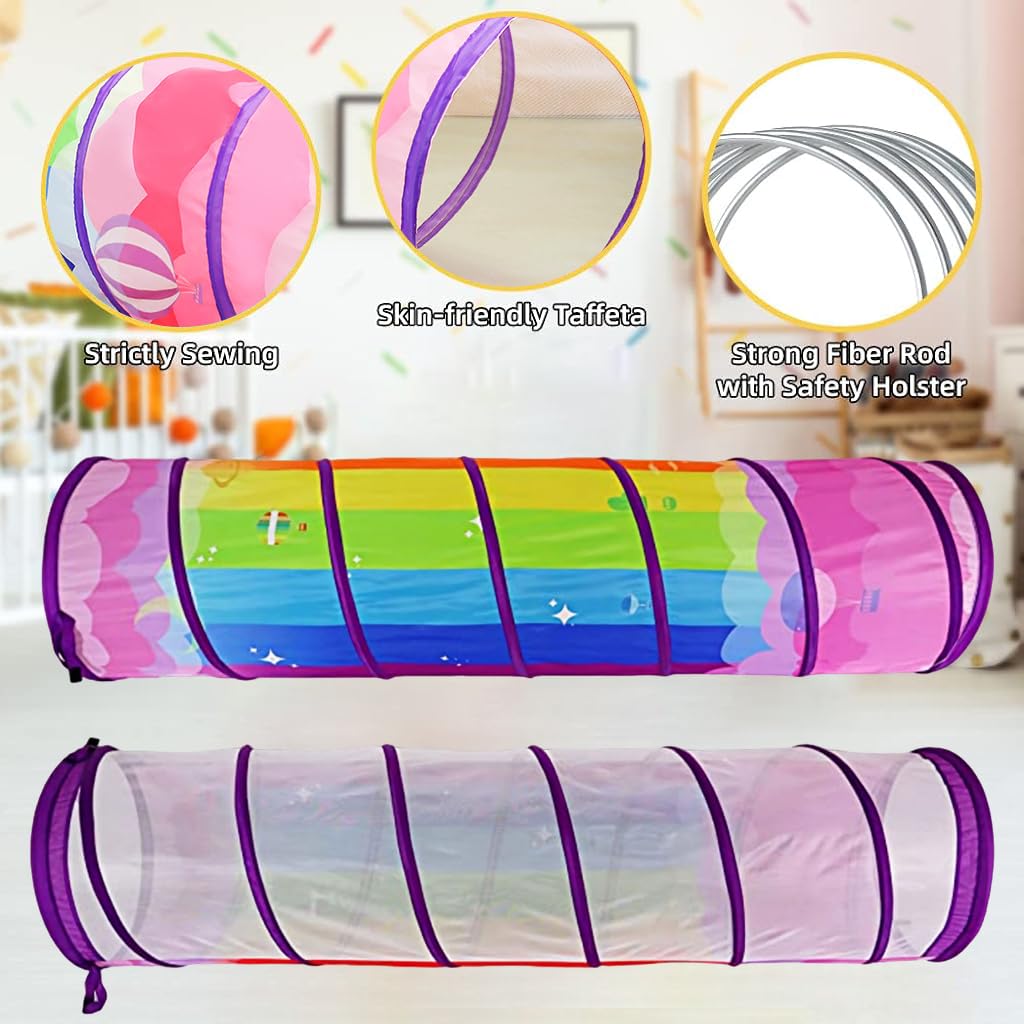 PATPAT Kids Play Tunnel for Indoor and Outdoor Play featuring Spring-Loaded Frame 6 ft | Colorful Mesh Design for Toddlers and Pets