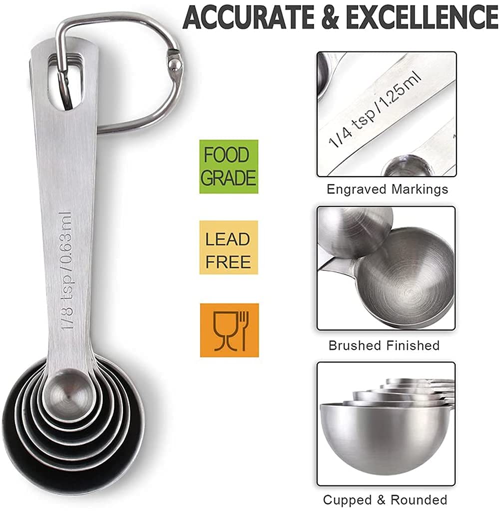 Supvox Eastern Eagle Stainless Steel Measuring Spoons Set of 6 Piece:1/8 tsp,1/4 tsp,1/2 tsp,1tsp,1/2 tbsp & 1 tbsp Dry and Liquid Ingredients, Kitchen Measuring Tools Set,for Dry or Liquid,Fits in Spice Jar