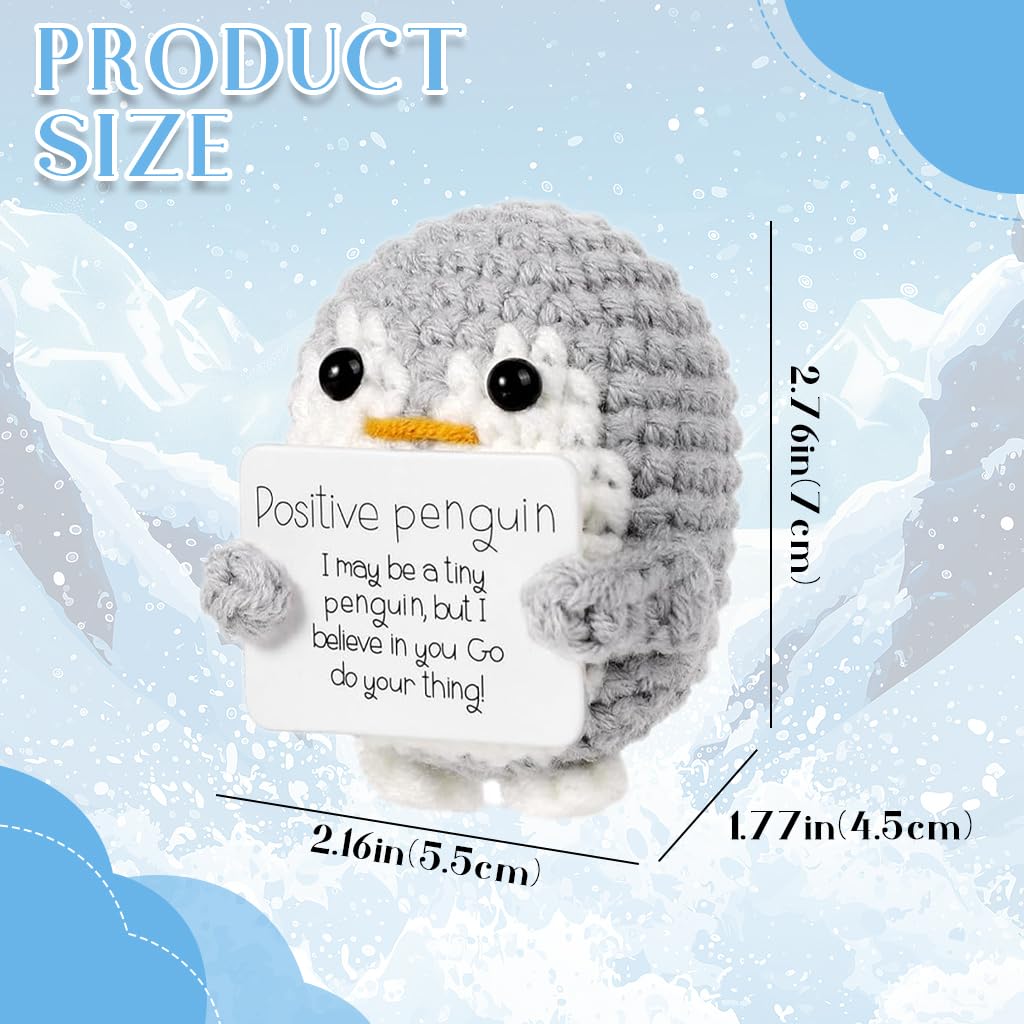 ZIBUYU Handmade Crochet Penguin Desk Decor with Positive Message Card for Office or Home | 2PCS Grey Set