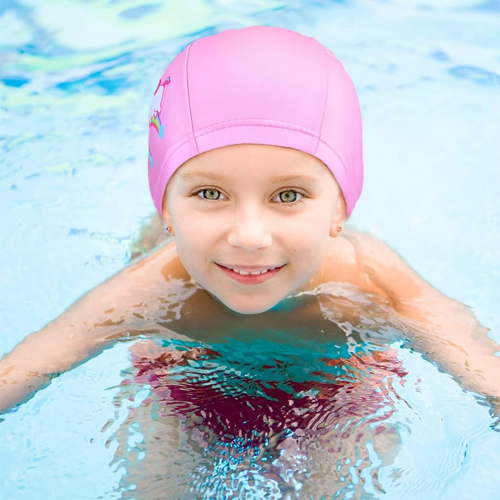 Proberos Swimming Cap for Kids with PU Coating and 23 cm Opening | Waterproof Elastic Fit