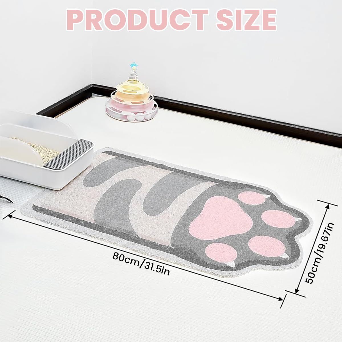 Qpets Cat Litter Box Mat 50x80cm for Trapping Litter with Waterproof Non Slip PVC Surface | Pink Cartoon Cat Claw Design