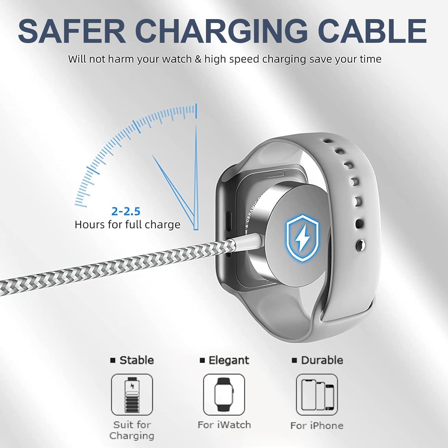 Zeitel 2 in1 Watch Charger Cable for Apple Devices with Magnetic Fast Charging | 3.3 ft Braided Nylon