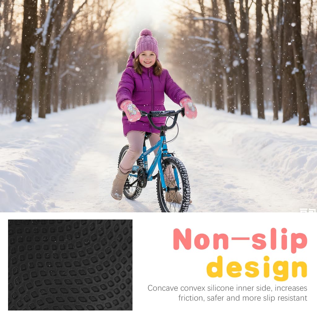PATPAT Kids Winter Gloves for Girls 7–14 with Touch Screen Fingers and Windproof Fleece | Cartoon Unicorn Print Warm Ski and Bike Use