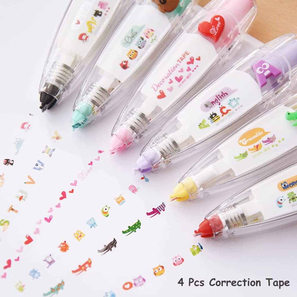 HASTHIP Correction Tape for Scrapbooking and Journals with Smooth Roller Mechanism 4Pcs 0.6cm×4m | Cute Cartoon Decorative Edging for DIY Crafts