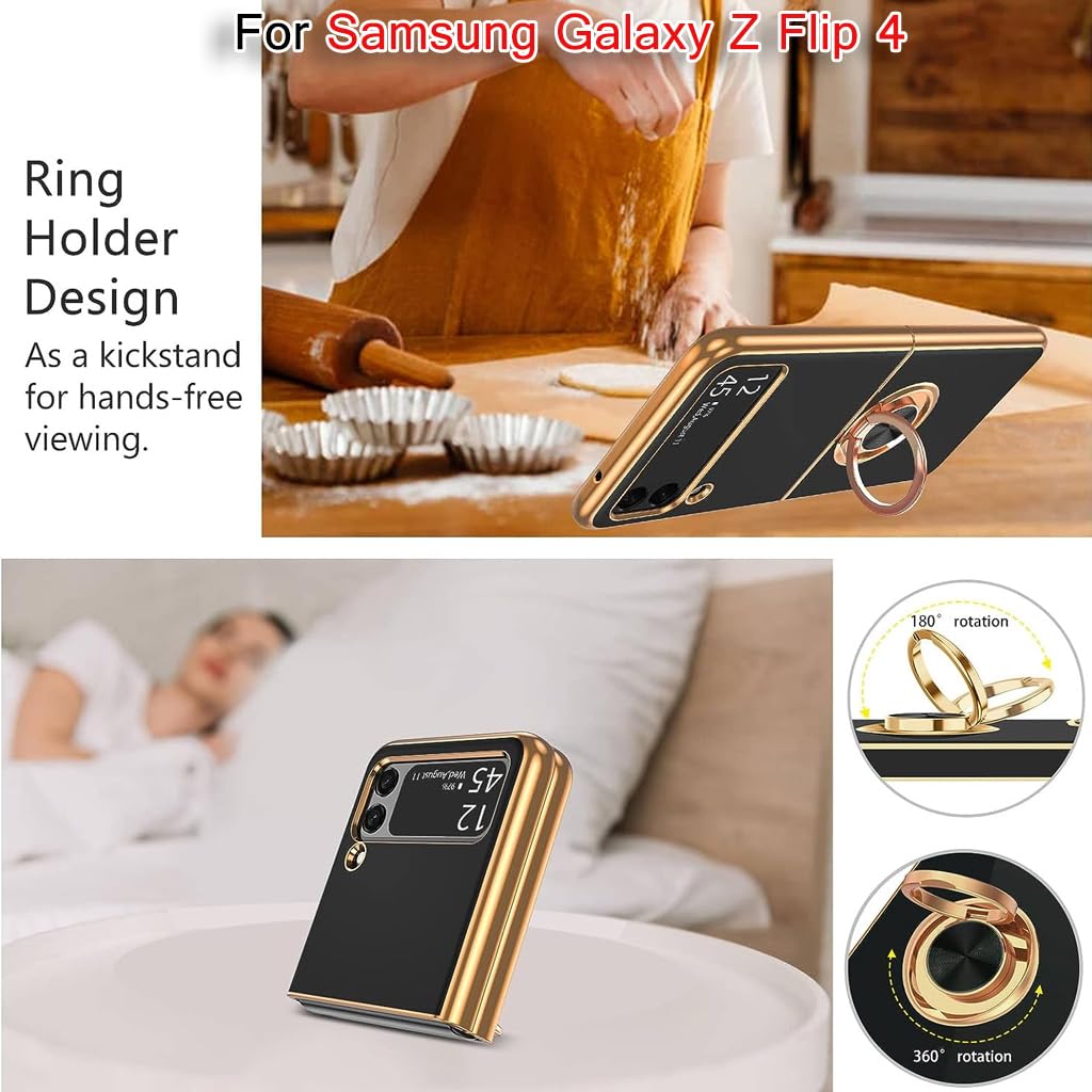 ZORBES Phone Case for Samsung Galaxy Z Flip 4 with Metal Frame and Grip | 2PCS Black Anti-Scratch Cover