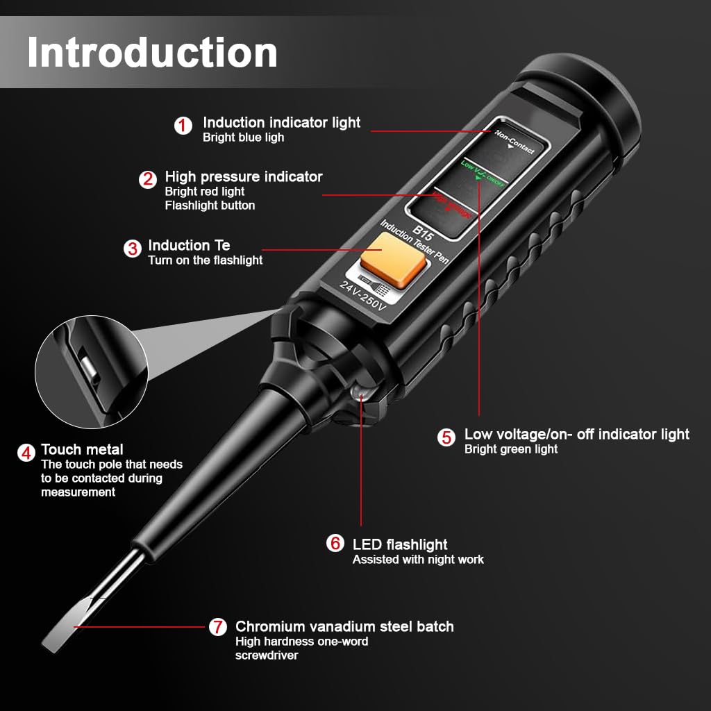 Serplex Voltage Multimeter Pen for Live Wire Detection with 3 Color LED and Sound Alarm | Slotted Probe and Built in Flashlight