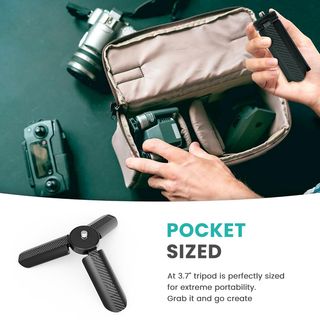 Zibuyu Mini Tripod for Camera and Phone with 1/4 inch Screw featuring Folding Design | Black ABS Desktop Stand for Photography and Vlogging