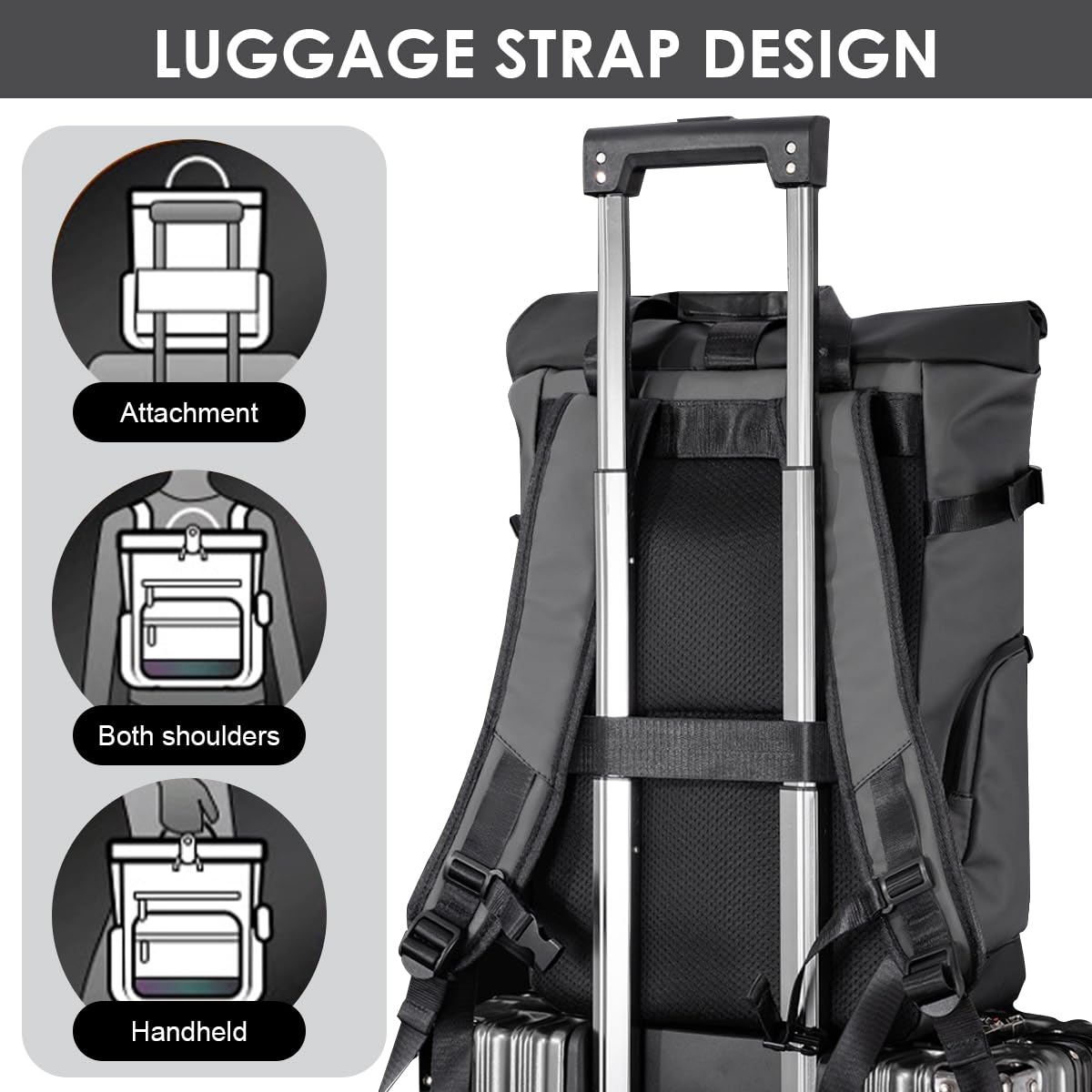 GUSTAVE Backpack for Travel with Roll Up Closure and 20 25L Expandable Waterproof Oxford Design