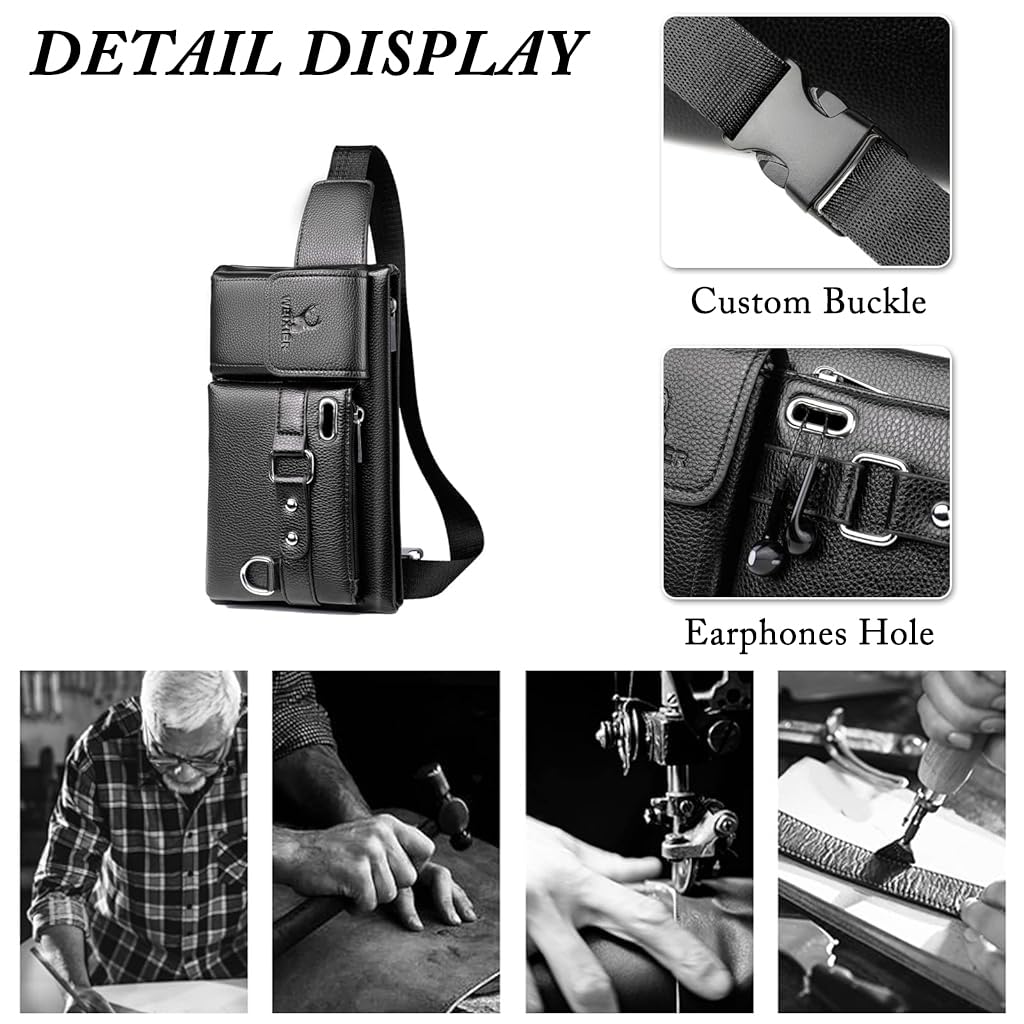 ZIBUYU Men Phone Bag Chest Bag Waist Bag Fashion PU Leather Phone Bag Shoulder Bag Card Bag Adjustable Shoulder Strap with Quick Release Buckle Fashion Chest Bag for Phone, Wallet, Keys, Card