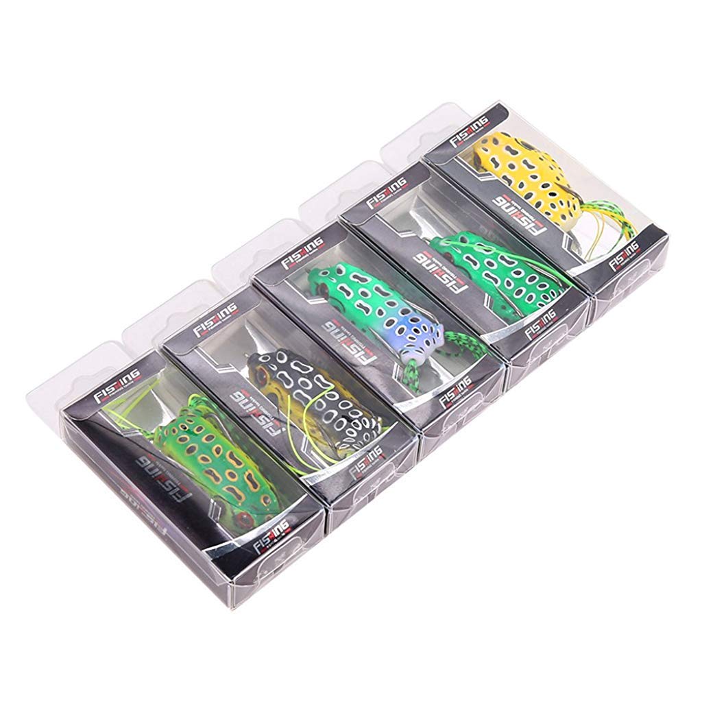 Elephantboat Fishing Lure Kit Set for Topwater Frogs featuring Double Hooks | Pack of 5