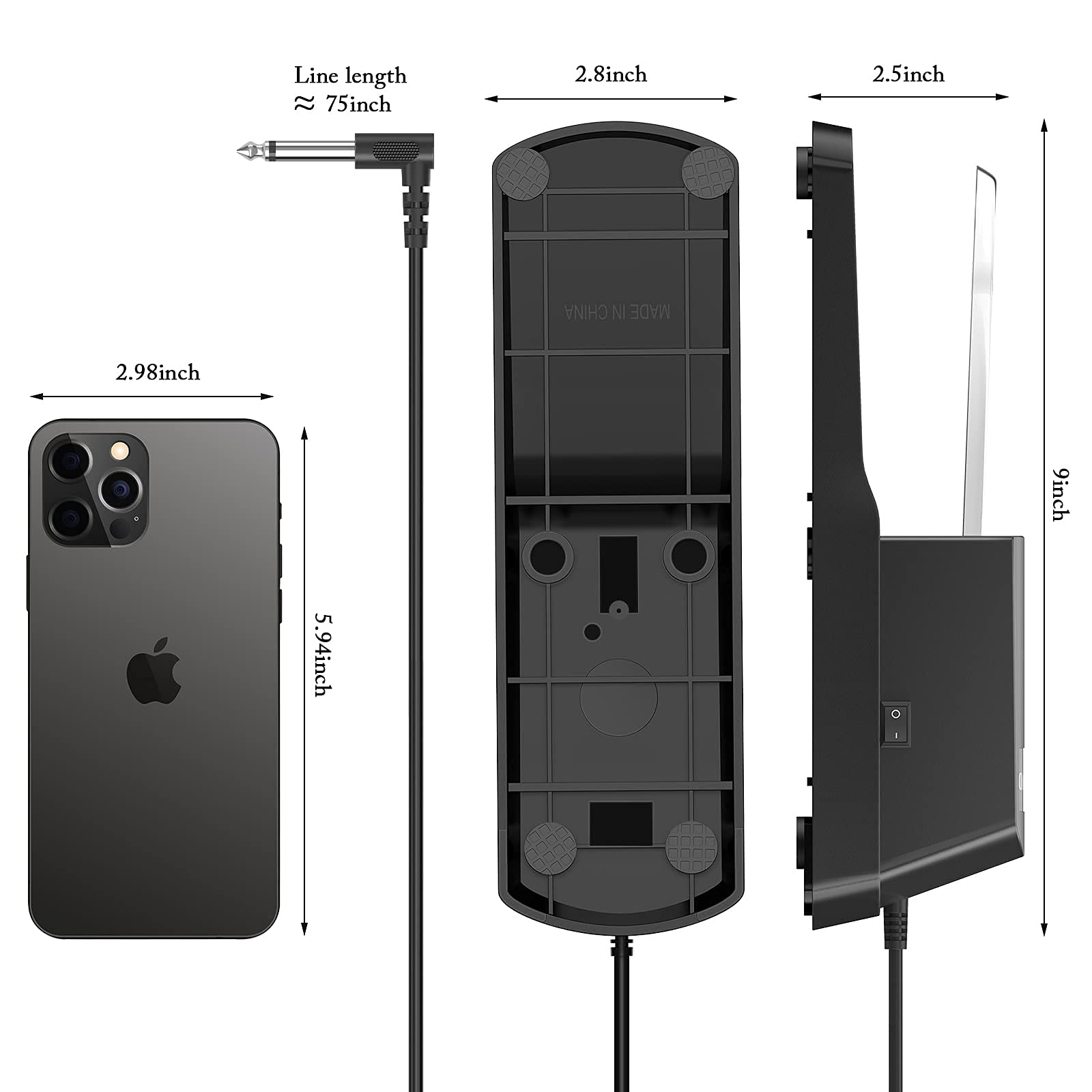ZIBUYU Digital Piano Pedal Sustain for Keyboards with 1.8m Cable and Polarity Switch | Black