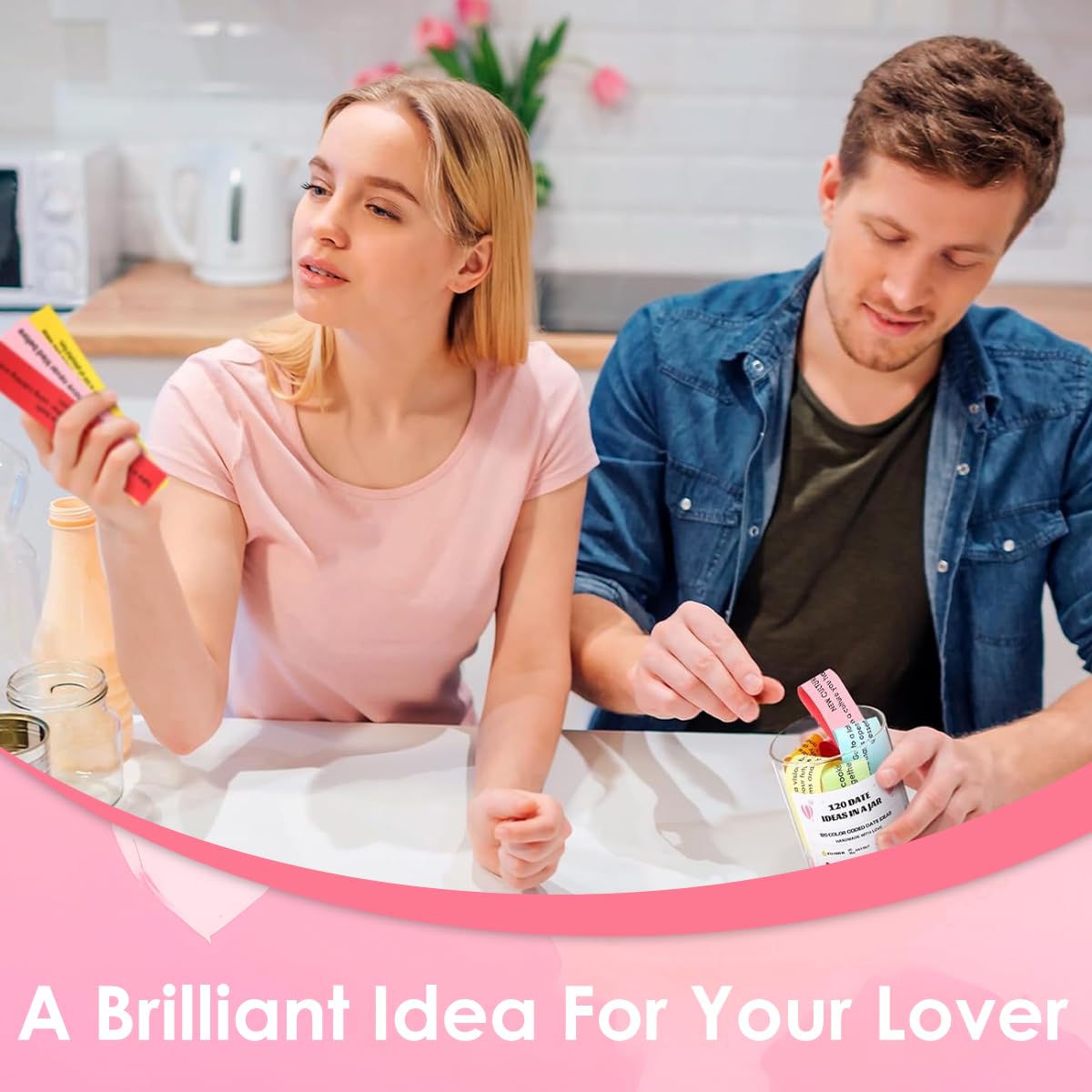 HASTHIP Dating Ideals Jar with 120 pcs Color Coded Notes for Creative Couple Activities | Fun Gift for Anniversaries and Valentine’s Day