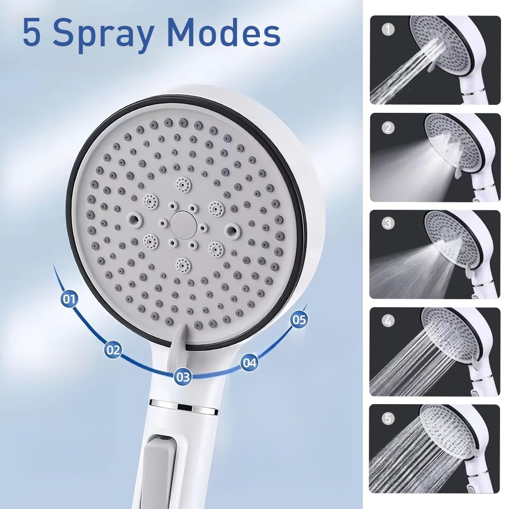 Supvox Hand Shower Head for Bathing and Spa with 5 Spray Modes and 15 Stage Filtration | Water Saving High Pressure Design