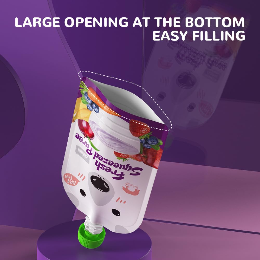 SNOWIE SOFT Reusable Baby Food Pouch for Puree with Double Sealing Strip 200ml | 10 Pack