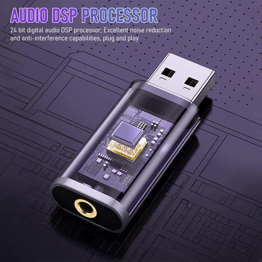 Zeitel USB Sound Card for Windows Mac and Linux featuring 24 bit DSP Audio Processor | Plug and Play Adapter