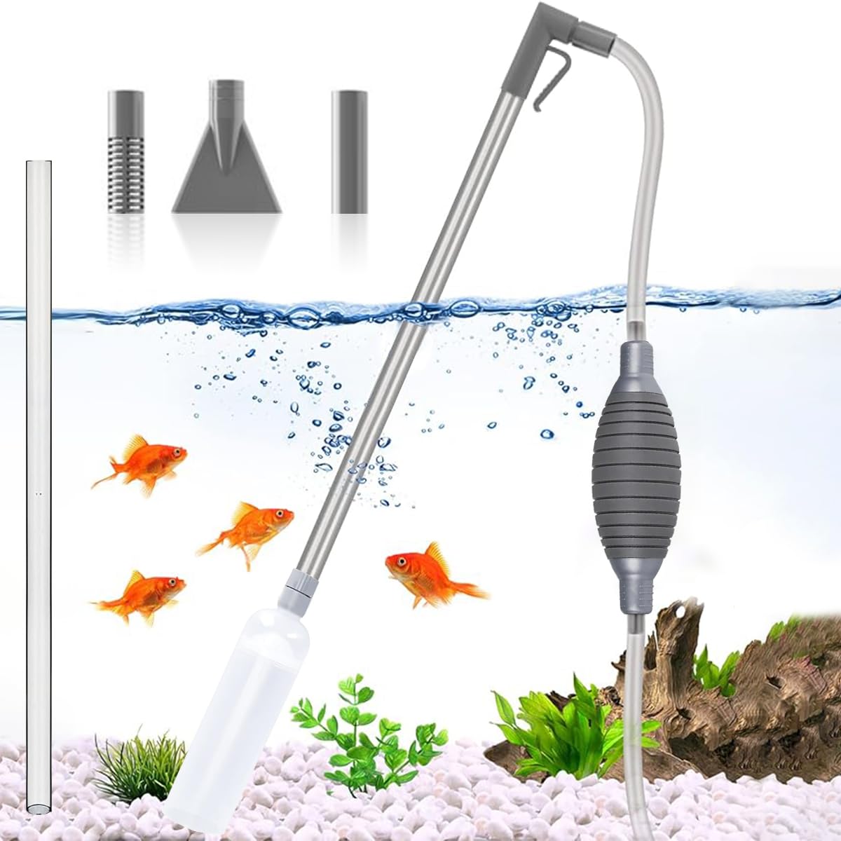 Qpets® 3M Manual Fish Tank Cleaner, Fish Tank Siphon and Gravel Cleaner A Hand Syphon Pump to Drain Aquarium Cleaning Tool Gravel Cleaner Aquarium Siphon Pipe