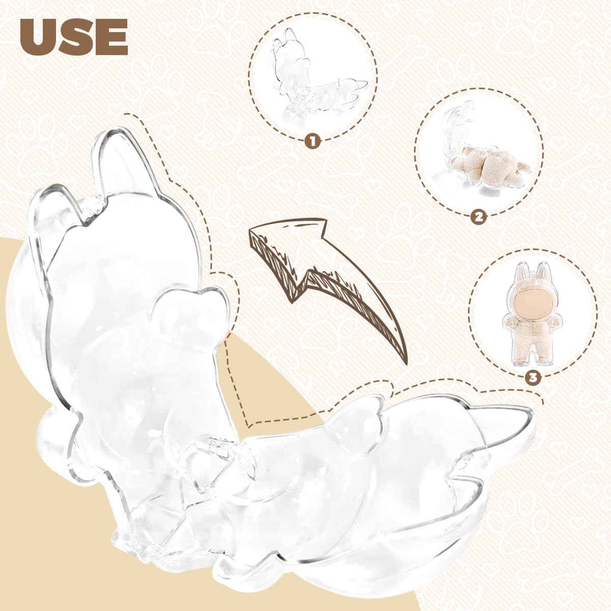 FANCYKU Protective Cover for Plush Figure Doll Storage Display Case 3PCS Transparent PVC