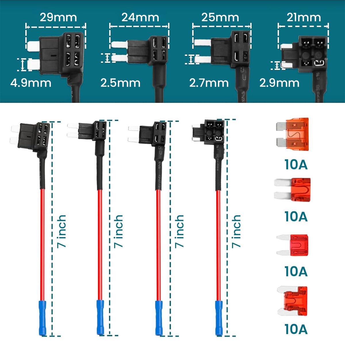 STHIRA Car Add a Circuit Fuse Tap for Vehicles with Dual Slot Holder | 12 Pack 4 Types ATO ATC ATM APM