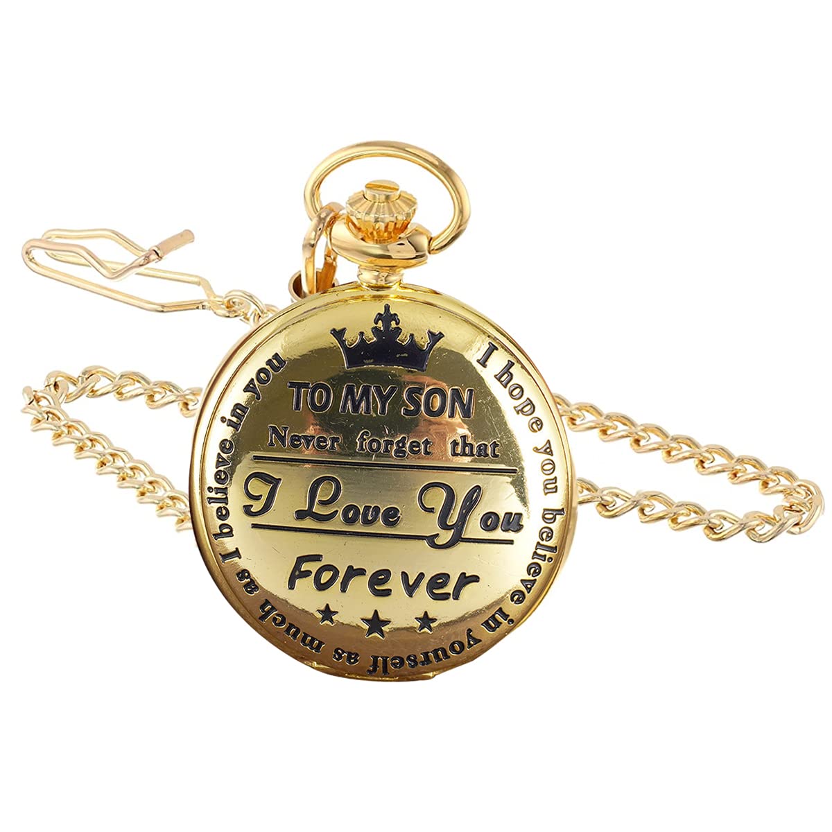 HASTHIP Pocket Watch with Chain for Men Gift for Son Creative Retro Style Alloy Pocket Watch Special Birthday Gift for Your Son 4.8cm Diameter, Golden