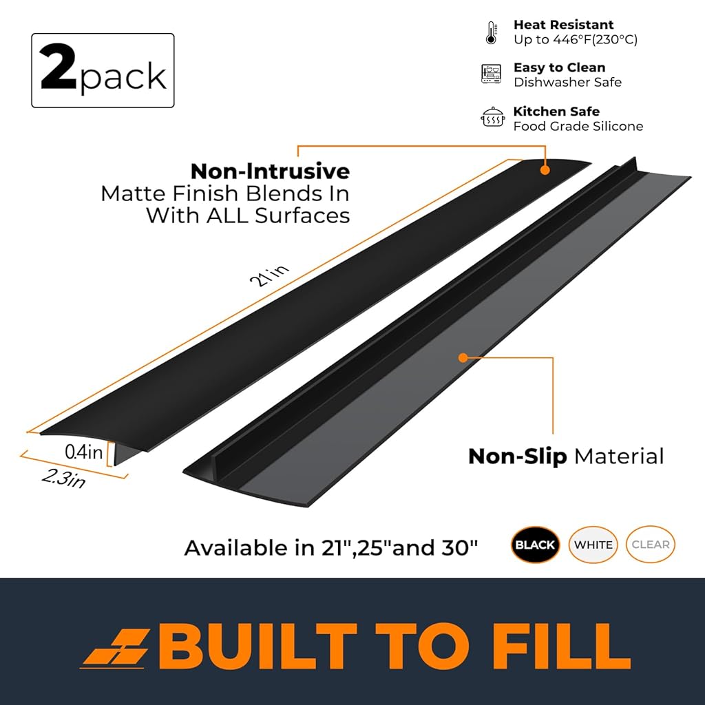 HASTHIP® Stain-Proof Silicone Strips(2 Pack), Oven Gap Filler, Heat Resistant Stove Gap Filler, Easy Clean (30 inch, Black)