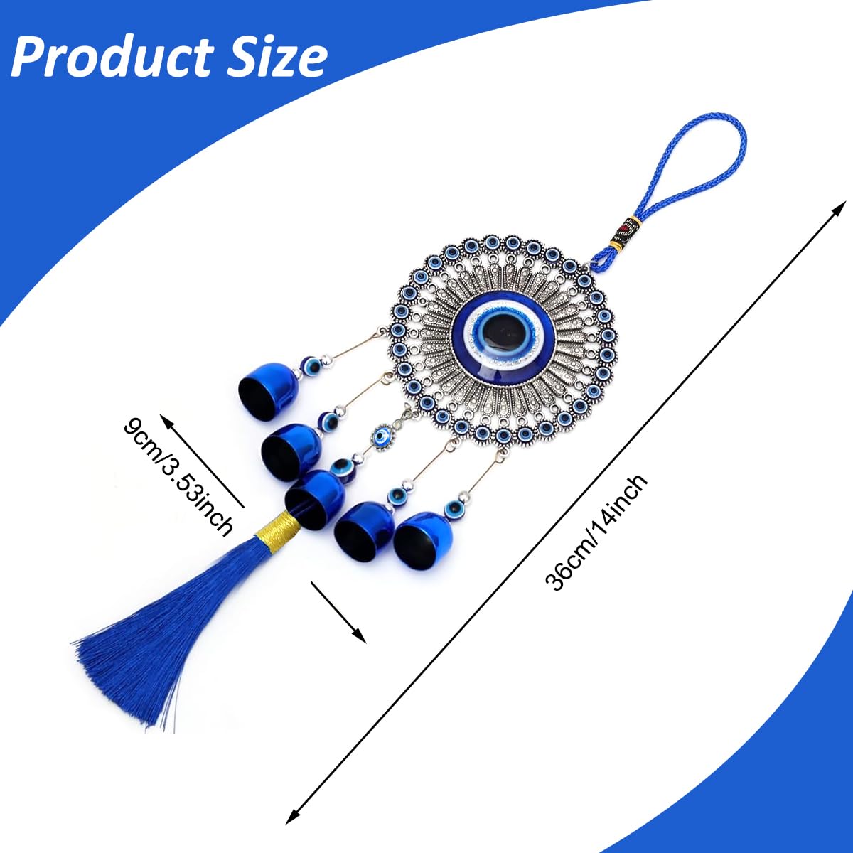 ZIBUYU Blue Evil Eye Hanging Ornament for Home and Car with Metal Frame & Glass Amulet | Decorative Wall Charm for Protection and Good Luck