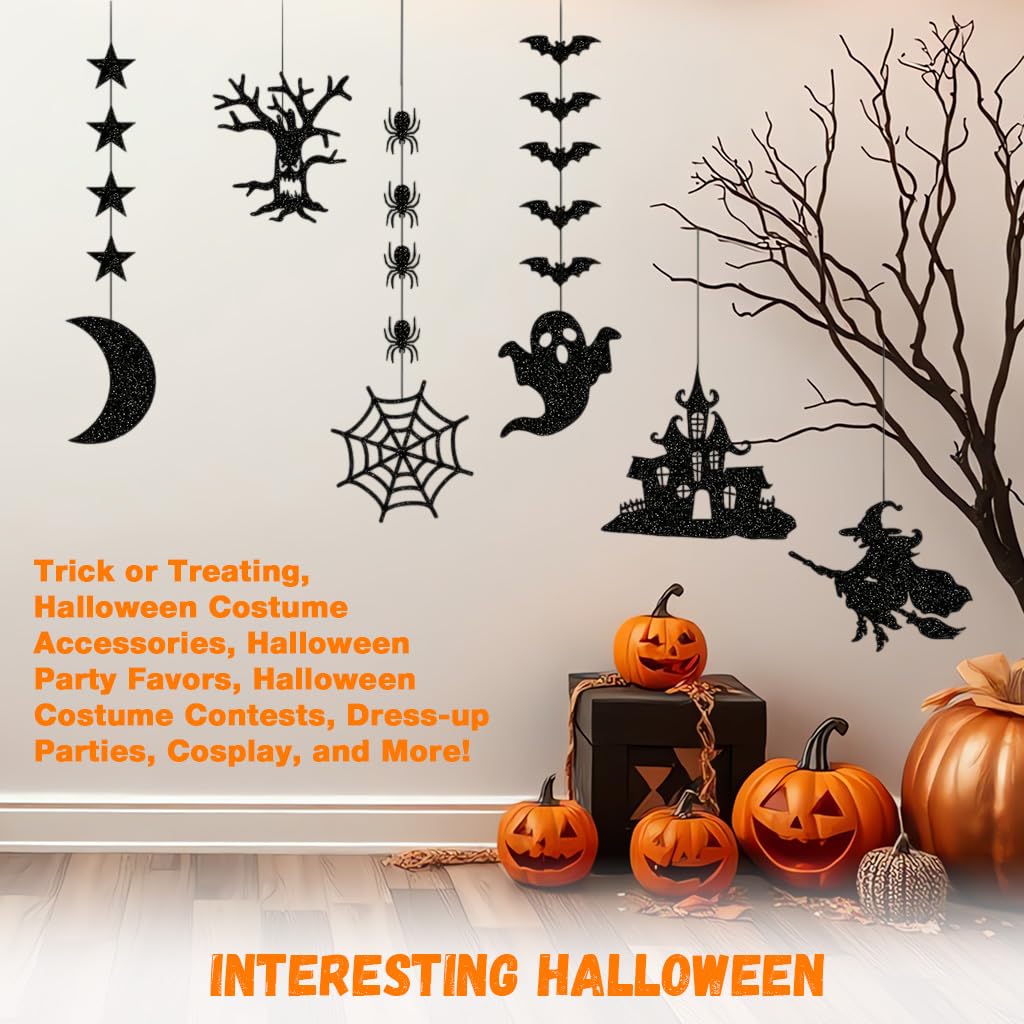 HASTHIP Halloween Spooky Ornaments for Party and Home Decor featuring 6 Designs | Black Paper Hanging Garland