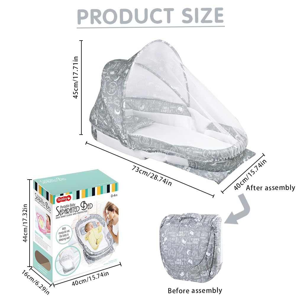 SNOWIE SOFT Baby Bed for Newborns with Folding Mosquito Net and Music Light | 73x41 cm Portable Travel Bassinet