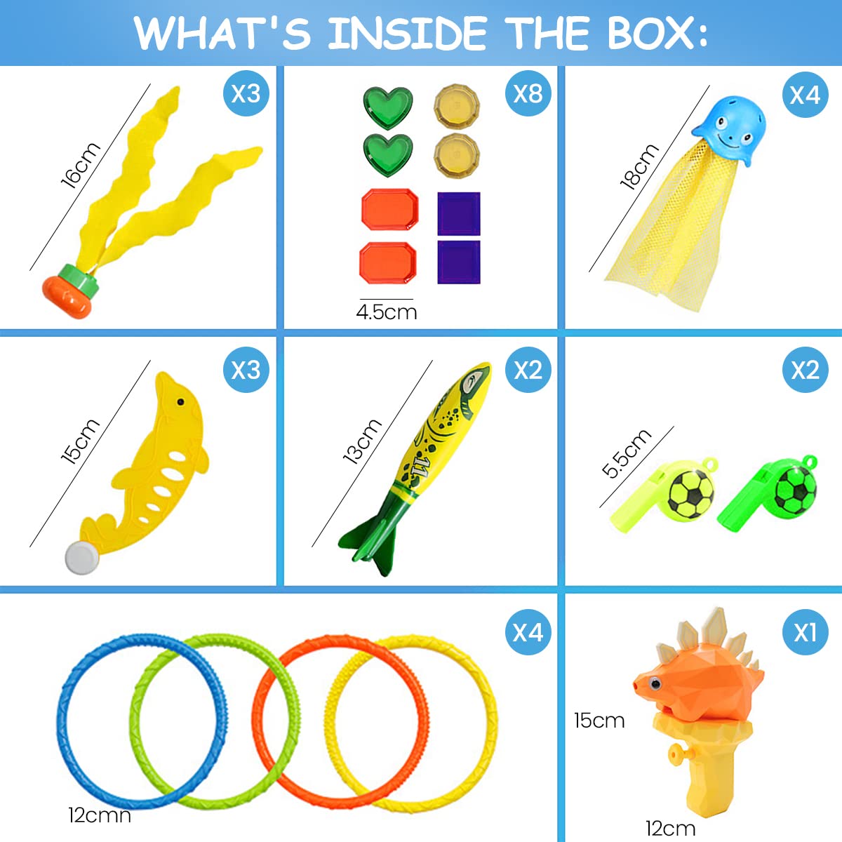 PATPAT Pool Toys for Kids with 27PCS Diving Rings and Pirate Treasures | Fun Summer Water Play Set