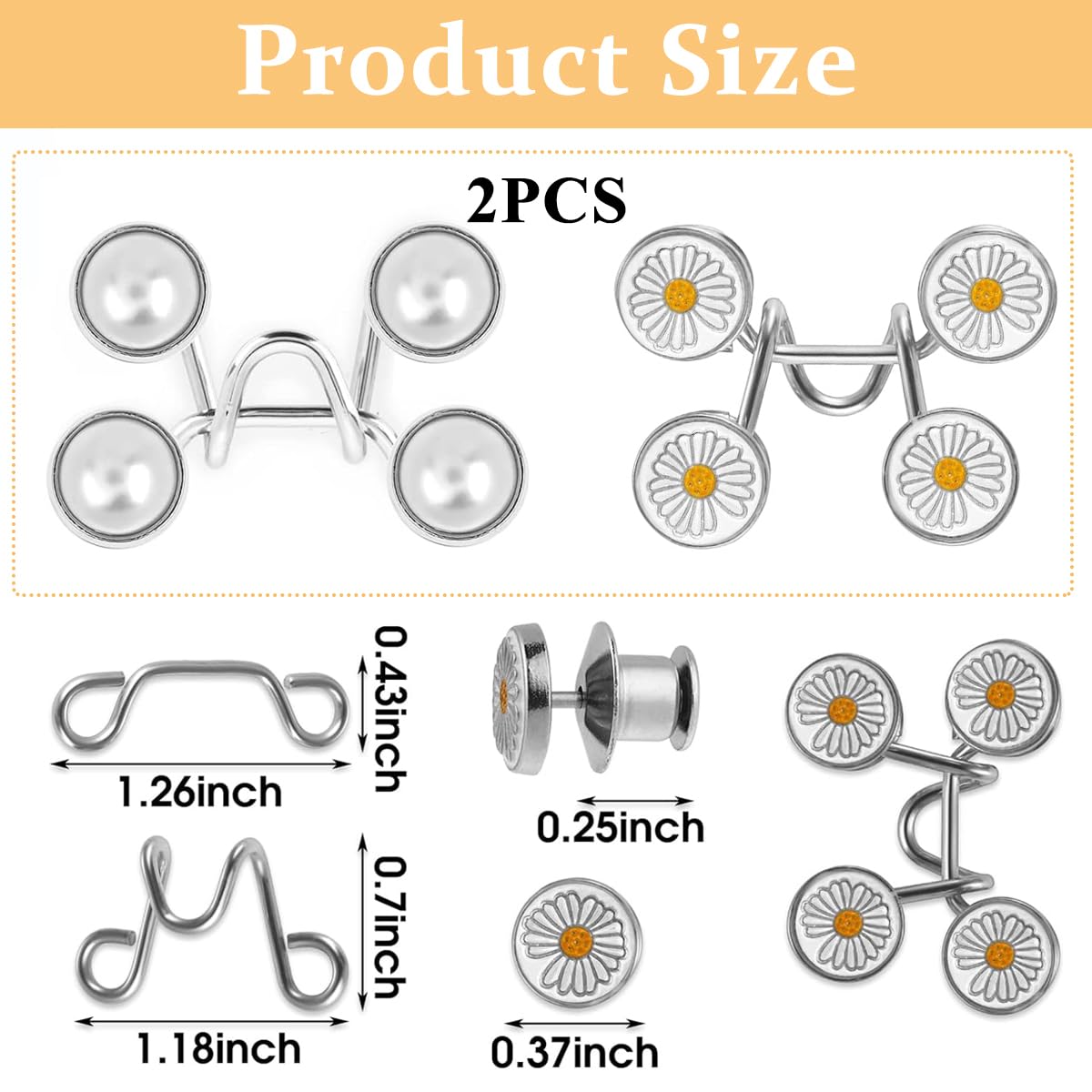 Venzina® 2 Pairs Adjustable Waist Buckle for Pants, Instant Jeans Button Pins Pant Waist Tightener Adjuster Detachable Pin Buttons for Loose Jeans, Skirts