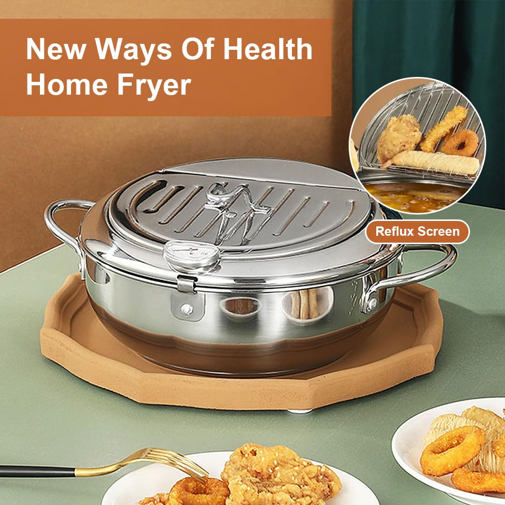 Supvox Stainless Steel Fryer Pot for Stovetop and Induction Use with Lid and Thermometer 9.4 in 3.4 L