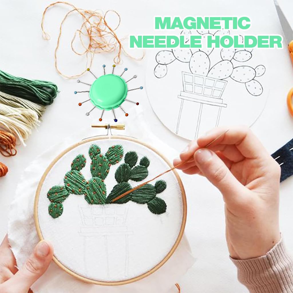 Supvox Magnetic Guide Belt Pin Holder for Sewing with Needle Sharpening Feature | Blue Wrist Pincushion