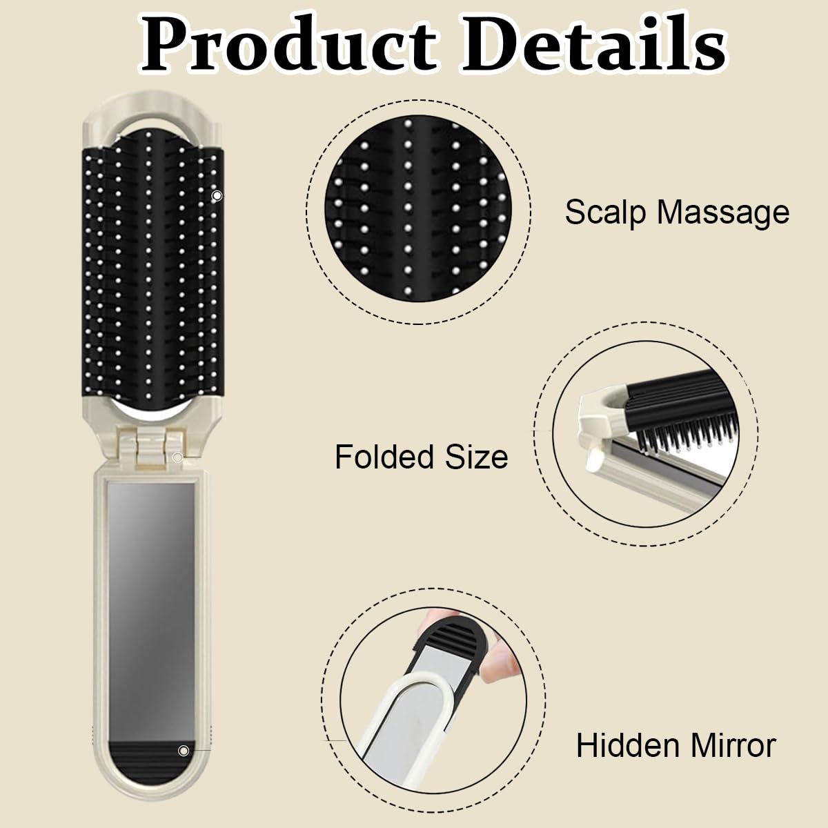 MAYCREATE® Folding Hair Brush with Mirror, Portable Travel Hair Comb Brush Cute Cartoon Soft Bristles Foldable Hair Brush for Women Men