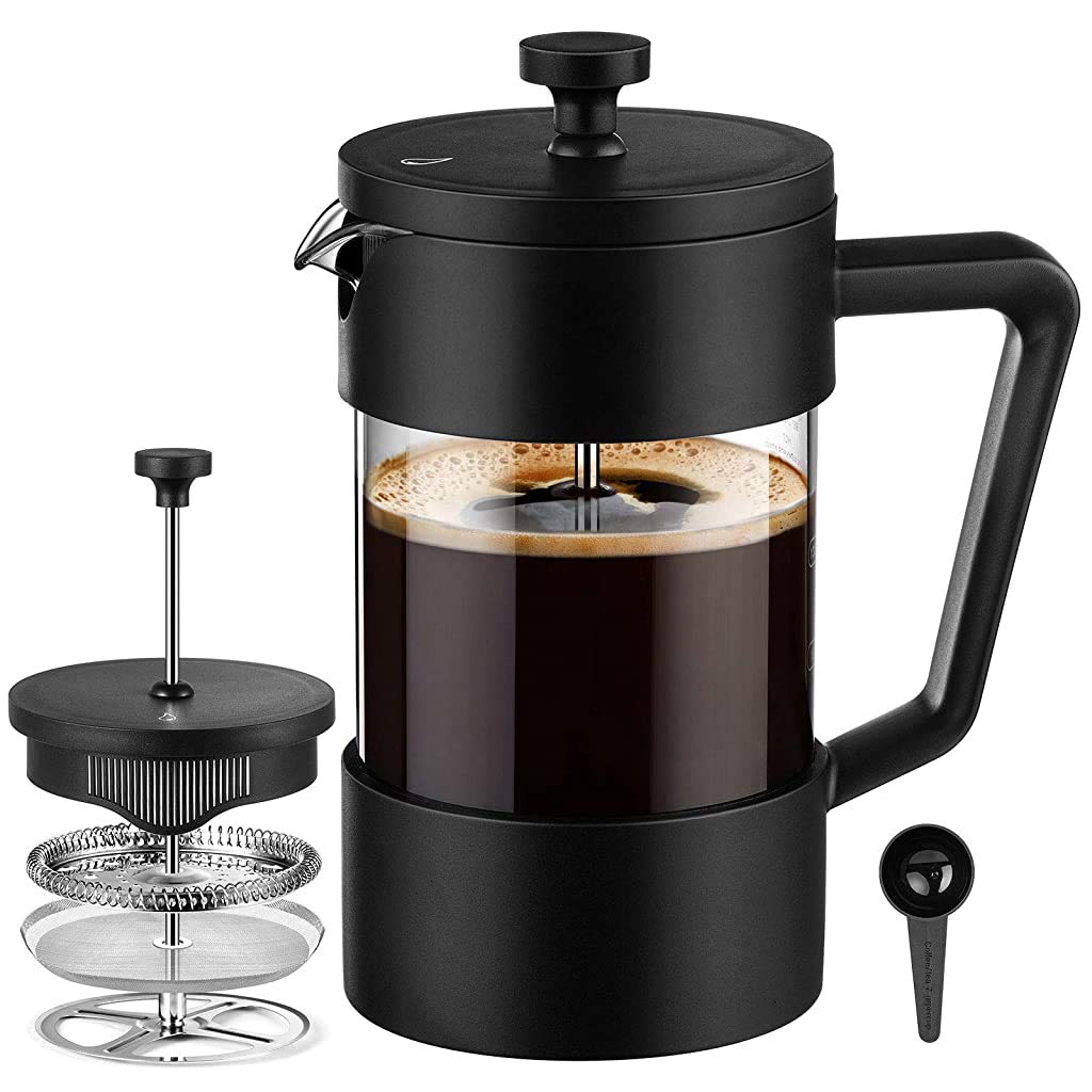 HASTHIP  French Press Coffee Maker 600ML 3 Part Superior Filtration German Heat-Resistant Borosilicate Glass Coffee Maker with 304 Stainless Steel Rust-Free Dishwasher Safe